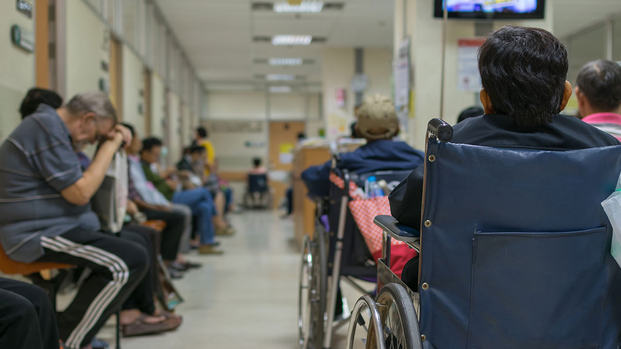 People in the waiting room at a hospital